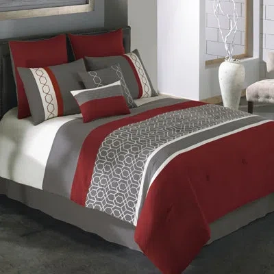 Riverbrook Home Reversible Comforter Set In Red,gray