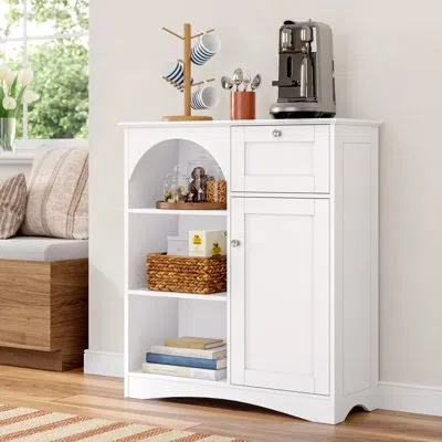 Riverridge Home 1 Door, 1 Drawer Tall Kitchen Storage Cabinet With Open Shelves - White