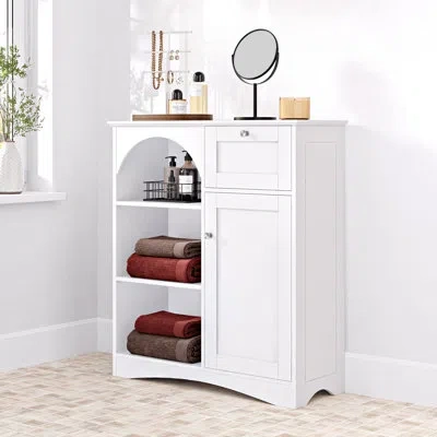 Riverridge Home Bristol 1 Door, 1 Drawer Floor Cabinet With Open Shelves - White In Satin Nickel