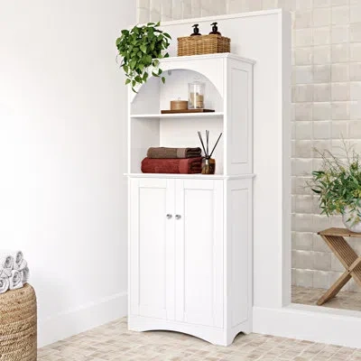 Riverridge Home Bristol Two-door Tall Cabinet With Open Shelves - White In Satin Nickel
