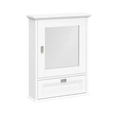 Riverridge Home Geneva Wall Cabinet With Mirror And Layered Drop-down Door In Satin