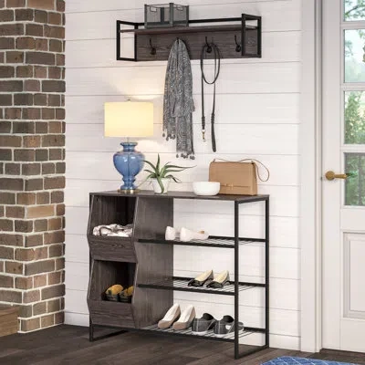 Riverridge Home Riverridge Afton Entryway Shoe Storage Organizer With 3 Shoe Racks And 2 Shoe Organizer Boxes - Weat In Gray