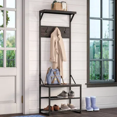 Riverridge Home Riverridge Afton Hall Tree Shoe Storage Organizer Cabinet With Hooks And Top Storage Shelf Entryway  In Brown;gray