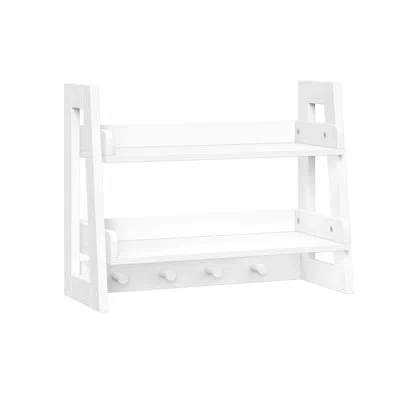 Riverridge Home Riverridge Amery 2-tier Ladder Shelf With Hooks And Open Shelves For Bathroom, Entryway, And Living  In White