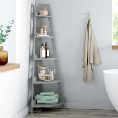 Riverridge Home Riverridge Amery 5-tier Tall Corner Ladder Shelf Tower With Display Shelf And Corner Storage For Bat In Gray