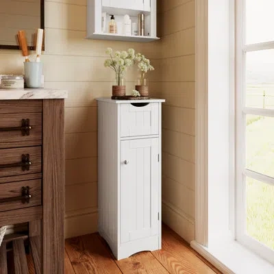 Riverridge Home Riverridge Ashland Single Door Narrow Bathroom And Laundry Storage Cabinet With Drawer And Adjustabl In White