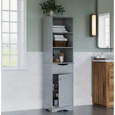 Riverridge Home Riverridge Ashland Tall Bathroom Storage Linen Cabinet And Organizer With Drawer And Shelves In Gray