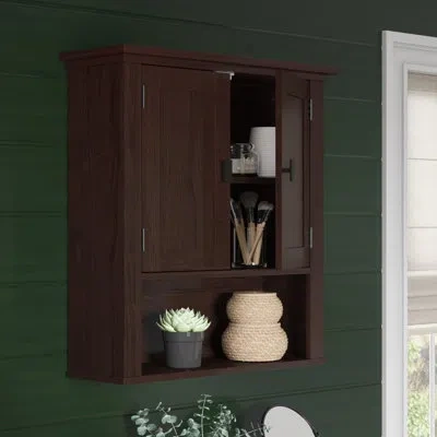 Riverridge Home Riverridge Hayward Two-door Bathroom And Laundry Wall Mount Storage Medicine Cabinet With Fixed And  In Dark Brown