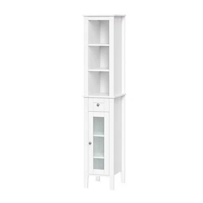 Riverridge Home Riverridge Prescott Tall Bathroom Storage Linen Cabinet And Organizer With Drawer, Glass Door, And S In White