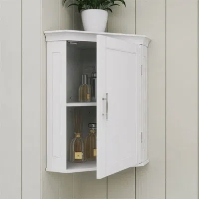 Riverridge Home Riverridge Somerset Corner Wall Bathroom Storage Cabinet Organizer With Doors And An Adjustable Shel In White