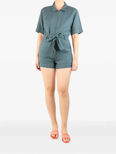 Pre-owned Rivet Utility Belted Short-sleeved Playsuit In Green