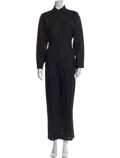 Pre-owned Rivet Utility Linen Jumpsuit In Blue