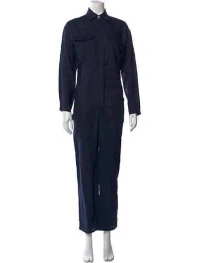 Pre-owned Rivet Utility Linen Jumpsuit In Blue