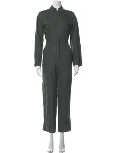 Pre-owned Rivet Utility Linen Jumpsuit In Green