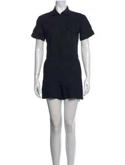 Pre-owned Rivet Utility Linen Romper In Black