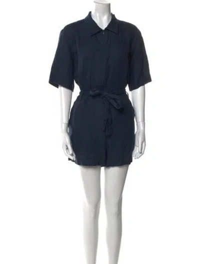 Pre-owned Rivet Utility Linen Romper In Blue