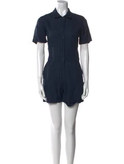 Pre-owned Rivet Utility Linen Romper In Blue