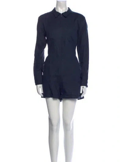 Pre-owned Rivet Utility Linen Romper In Blue