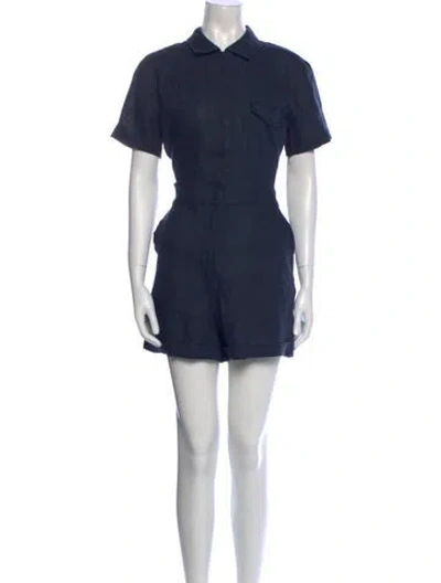 Pre-owned Rivet Utility Linen Romper In Blue