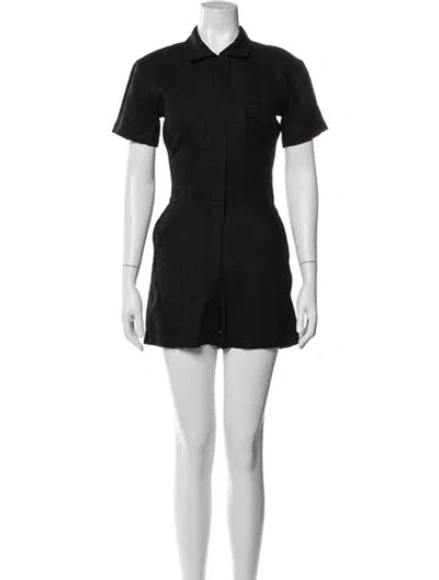 Pre-owned Rivet Utility Linen Romper In Blue