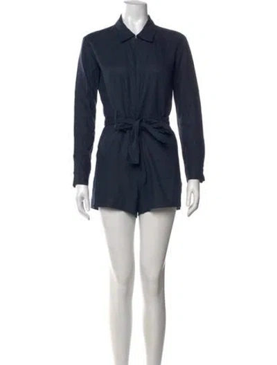Pre-owned Rivet Utility Linen Romper In Blue