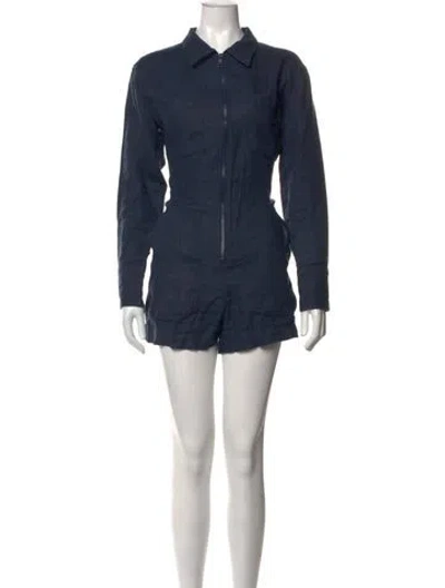 Pre-owned Rivet Utility Linen Romper In Blue