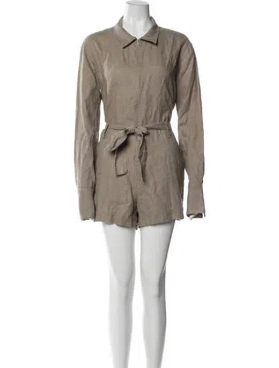 Pre-owned Rivet Utility Linen Romper In Gray