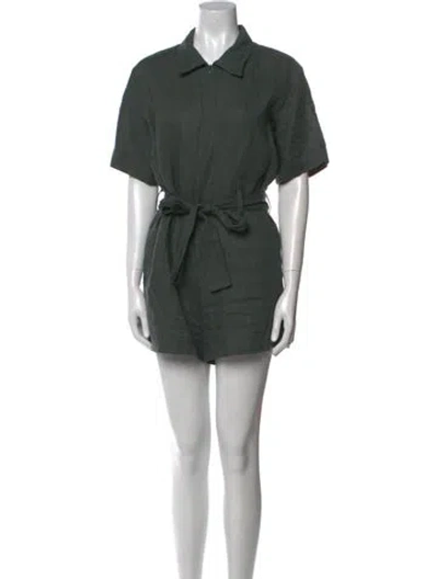 Pre-owned Rivet Utility Linen Romper In Green