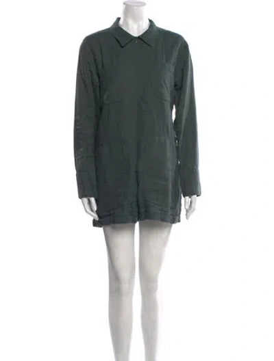 Pre-owned Rivet Utility Linen Romper In Green