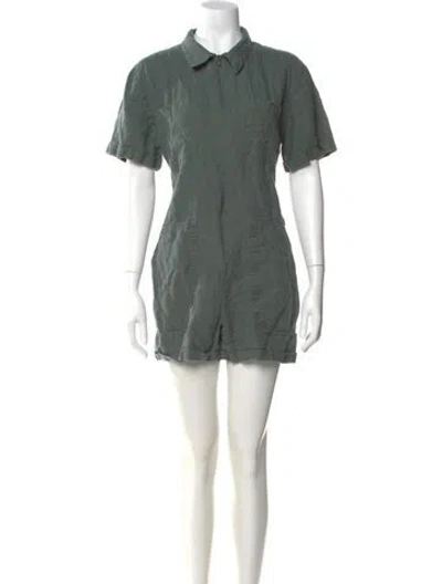 Pre-owned Rivet Utility Linen Romper In Green