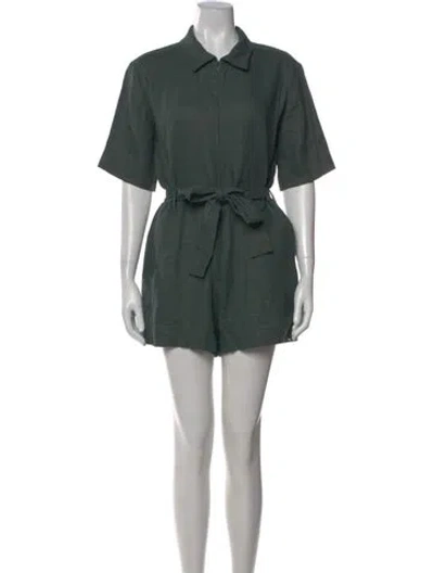 Pre-owned Rivet Utility Linen Romper In Green