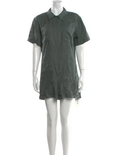 Pre-owned Rivet Utility Linen Romper In Green