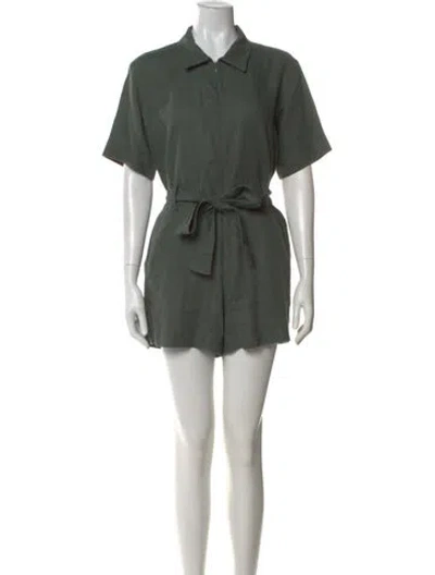 Pre-owned Rivet Utility Linen Romper In Green