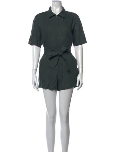 Pre-owned Rivet Utility Linen Romper In Green