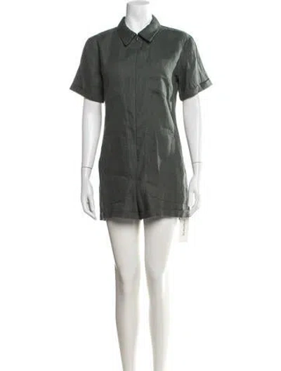 Pre-owned Rivet Utility Linen Romper In Green