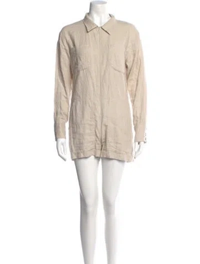 Pre-owned Rivet Utility Linen Romper In Neutral