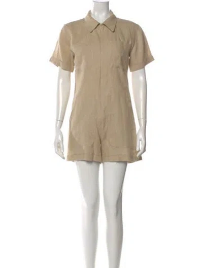 Pre-owned Rivet Utility Linen Romper In Neutral