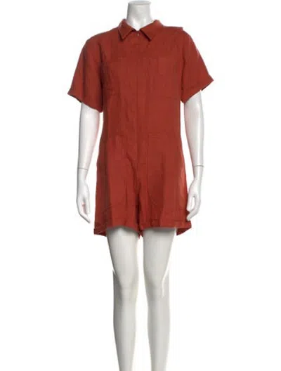 Pre-owned Rivet Utility Linen Romper In Orange