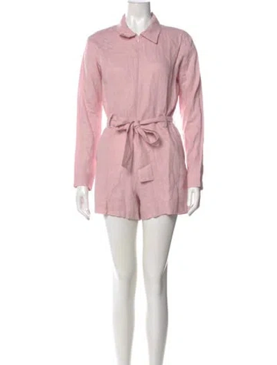 Pre-owned Rivet Utility Linen Romper In Pink