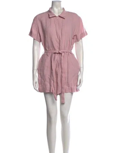 Pre-owned Rivet Utility Linen Romper In Pink