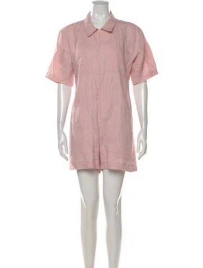 Pre-owned Rivet Utility Linen Romper In Pink