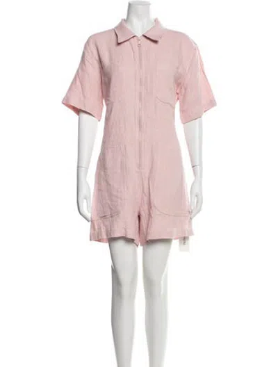 Pre-owned Rivet Utility Linen Romper In Pink
