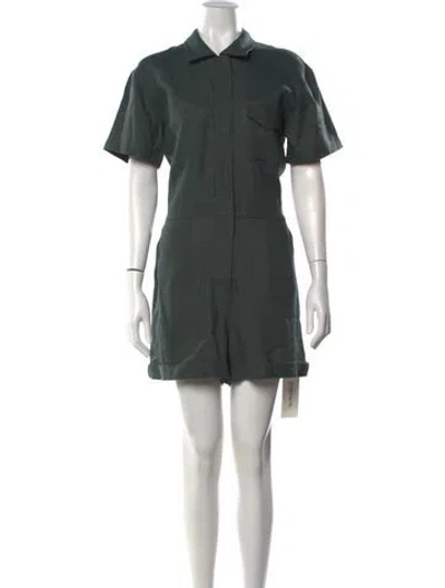 Pre-owned Rivet Utility Linen Romper W/ Tags In Green