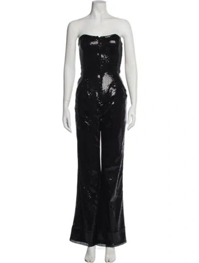 Pre-owned Rivet Utility Patterned Strapless Jumpsuit In Black