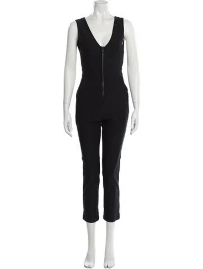 Pre-owned Rivet Utility Plunge Neckline Jumpsuit In Black