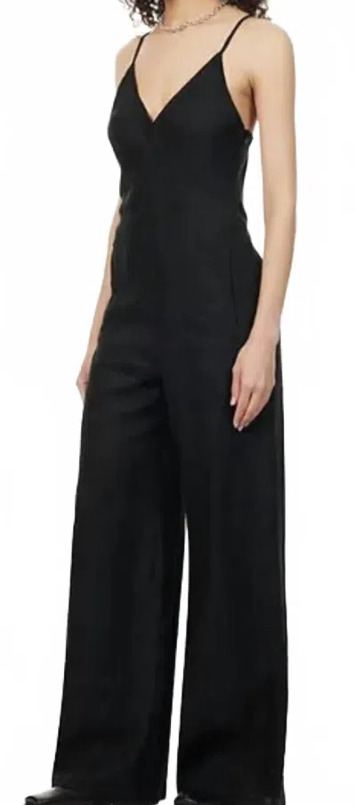 Pre-owned Rivet Utility Pre-loved Foxy Linen Jumpsuit In Black