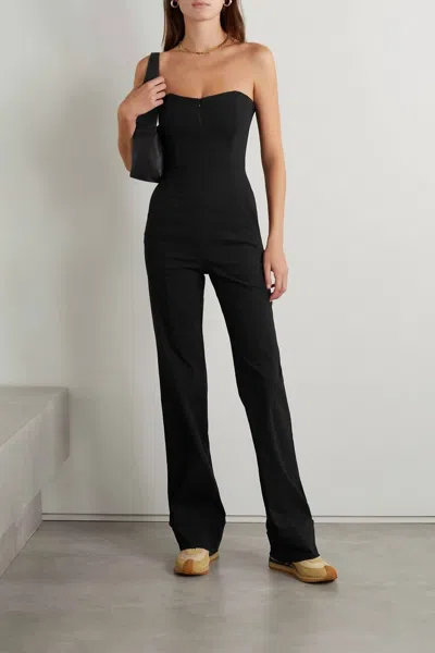Rivet Utility Pre-loved Showstopper Strapless Front Zip Jumpsuit In Black
