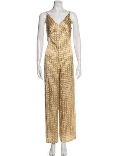 Pre-owned Rivet Utility Printed V-neck Jumpsuit In Yellow