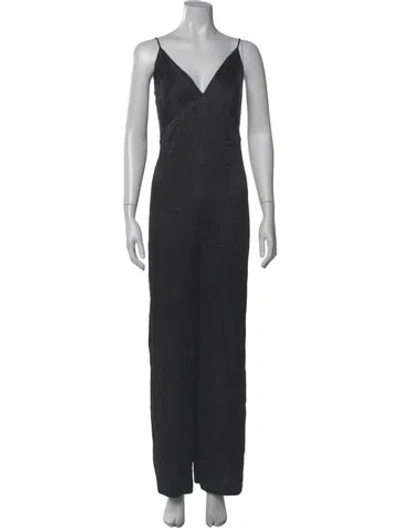 Pre-owned Rivet Utility Silk Plunge Neckline Jumpsuit In Black