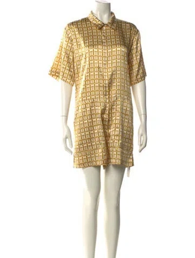 Pre-owned Rivet Utility Silk Printed Romper In Yellow